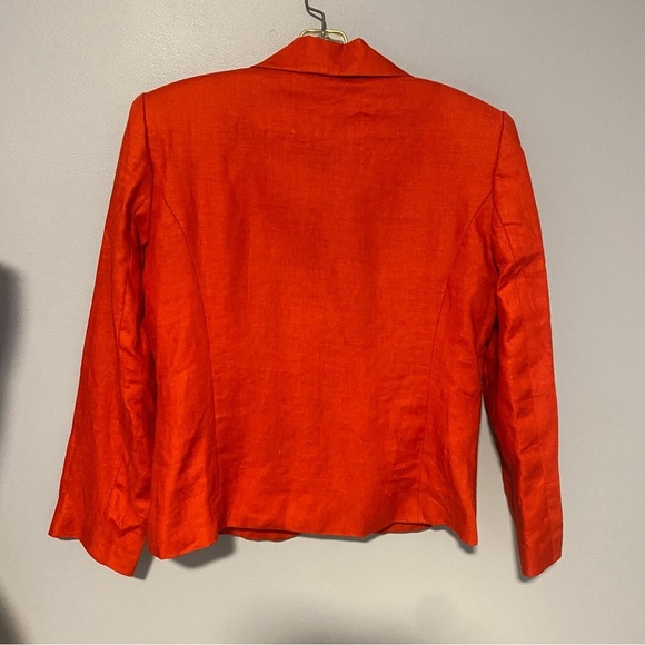 Vintage  Linen Blazer One Button Shoulder Pads Sz 6P - Picture 8 of 10